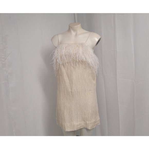 Aje Silk Pellew Feather Dress Cream White Mini Size Small Shoe String Straps New - Picture 3 of 12